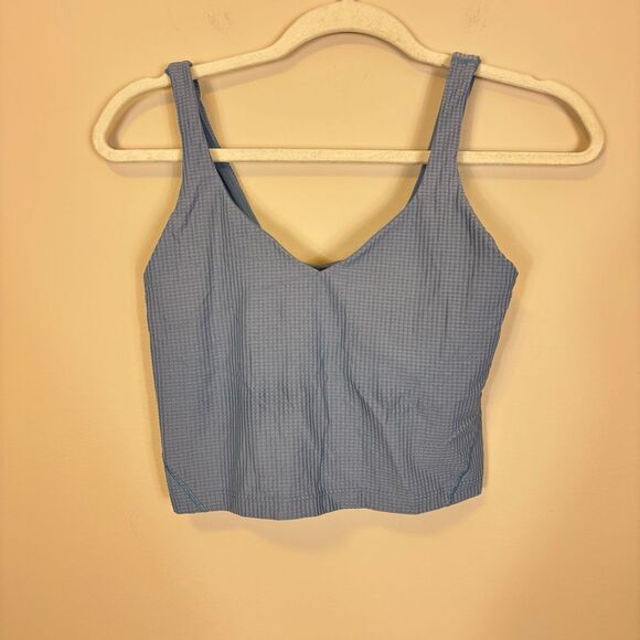 Lululemon Textured Gingham Blue Cropped Align Tank Top Size 6 - Picture 1 of 4